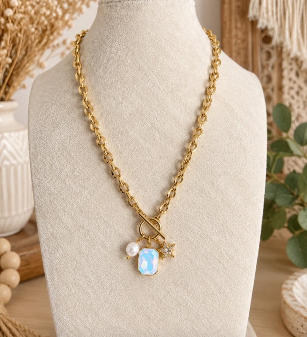 18KT Gold Plated PVD Stainless Steel Charm Necklace New
